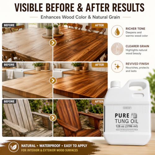 256oz 100% Pure Tung Oil with Brush, Food Safe Waterproof Low Odor - size: 256 Fl Oz