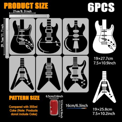 FINGERINSPIRE 6PCS Guitar Stencils 8.3x11.7 Inch Modern Guitar Body Painting Stencil Reusable Plastic Music Template with a Brush for Painting on Wood Wall Canvas Furniture Home Decor - style: Guitar