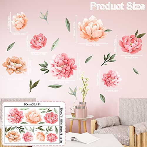 Watercolor Peony Flower Wall Decals for Living Room
