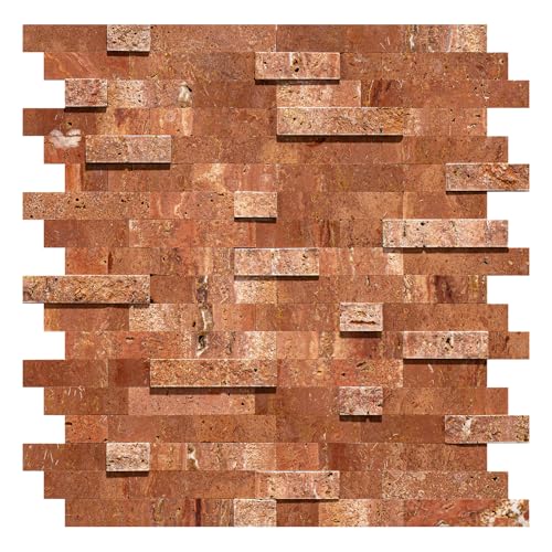Red Travertine Stone Peel & Stick Tile, 5-Pack (4.2 Sq Ft) - color: Red Travertine