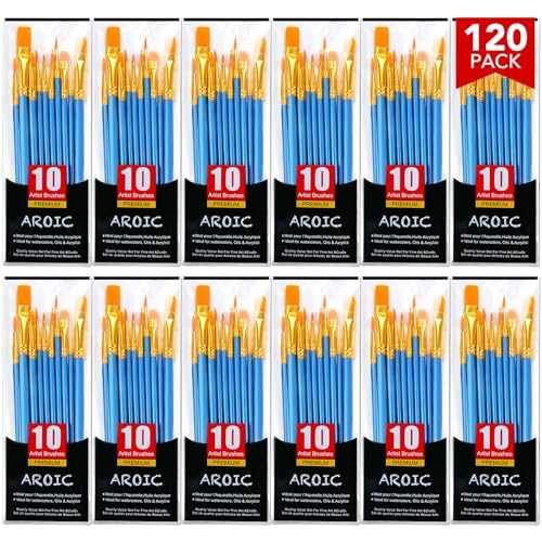 AROIC Acrylic Paint Brush Set, 12pack/120pcs Nylon Hair Paint Brushes - size: 120pcs-blue