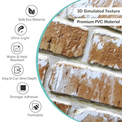 Commomy Faux Brick Wall Panels Peel and Stick Thin PVC 10 Pcs 11.8" x 11.8" - color: Brick-WP