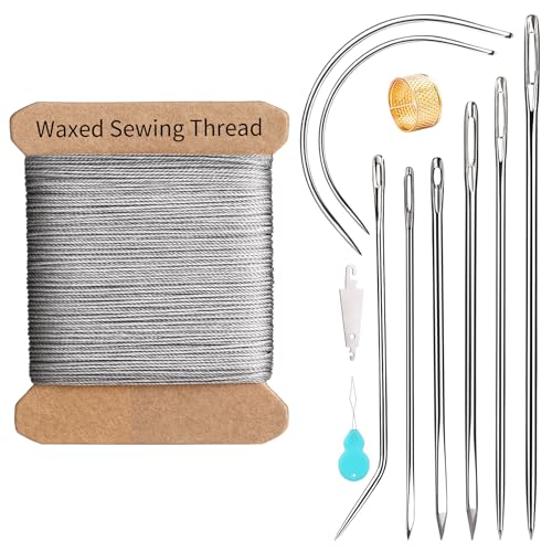 Upholstery Thread Repair Sewing Kit, 32 Yard Waxed Thread Leather Needles - color: Gray