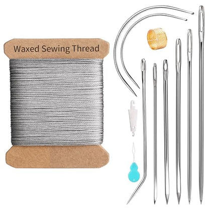 Upholstery Thread Repair Sewing Kit, 32 Yard Waxed Thread Leather Needles - color: Gray