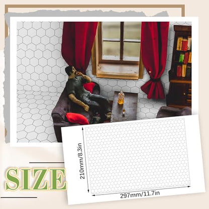 Flutesan 12 Pcs Miniature Dollhouse Wallpaper, Hexagonal Grid - style: Hexagonal Grid