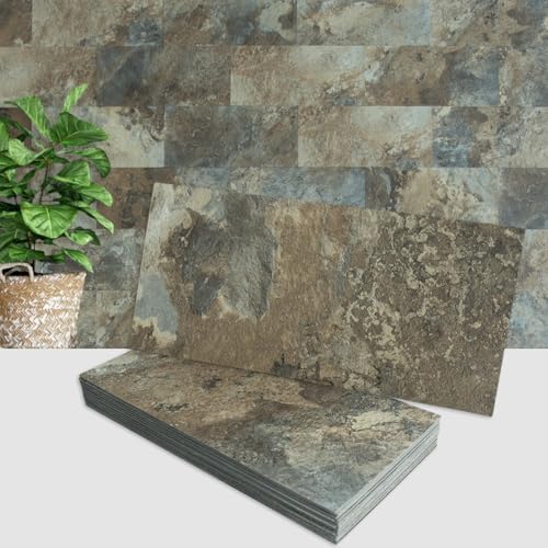 AULIGET 2-Piece Beige & Brown Slate Peel and Stick Backsplash Wall Tiles, 6" x 12" PVC Faux Stone Stick on Tiles for Kitchen Backsplash - color: Beige & Brown Slate, size: 2 Sheets, 6"x12"x0.12"