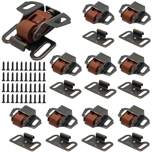 10 Set Roller Catch Cabinet Door Latch, Heavy Duty Spring Loaded Mailbox Latch Replacement Hardware for Closet, Wardrobe, RV – 1.49 x 1.18 inch, Ancient Red (Vintage Style)