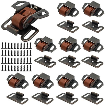 10 Set Roller Catch Cabinet Door Latch, Heavy Duty Spring Loaded Mailbox Latch Replacement Hardware for Closet, Wardrobe, RV – 1.49 x 1.18 inch, Ancient Red (Vintage Style)