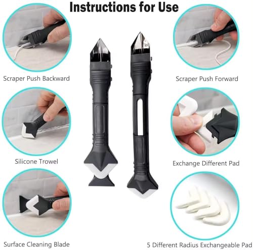 2 Pack 3-IN-1 Caulk Tool for Removal and Application, for Bathroom, Kitchen, Flooring, Windows, Sinks and Frames Seal