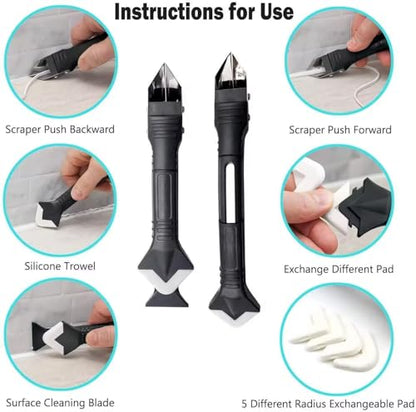 2 Pack 3-IN-1 Caulk Tool for Removal and Application, for Bathroom, Kitchen, Flooring, Windows, Sinks and Frames Seal