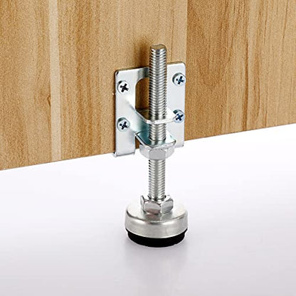 OwnMy 4PCS Heavy Duty Adjustable Furniture Leveling Feets L Shaped Levelers - size: 4.3"H-Silver