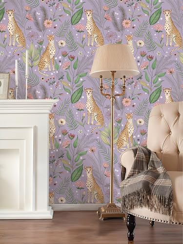 Floralplus Wallpaper Peel and Stick Removable Tropical Animal Wallpaper - color: Purple, size: 17.5" x 118"
