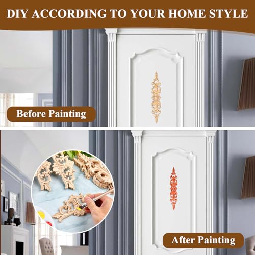 Supkiir 16Pcs Wood Appliques, Carved Unpainted DIY Decorative Wooden Applique Trim Decal Wood Embellishments for Furniture Cabinet Dresser Bed Wall 2 Sizes