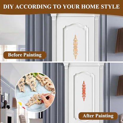 Supkiir 16Pcs Wood Appliques, Carved Unpainted DIY Decorative Wooden Applique Trim Decal Wood Embellishments for Furniture Cabinet Dresser Bed Wall 2 Sizes
