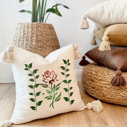 12Pcs Reusable Leaf Vine Border Stencils - Floral Painting Templates for Walls, Canvas, Wood, Furniture DIY Home Decor Crafts