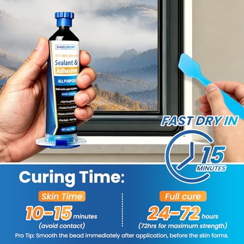 SHIELDOM RTV Silicone Sealant Black Silicone Caulk 100% Waterproof - No Caulking Gun Needed - High-Strength Flexible Shrink & Crack Proof Sealing for Cars, Bathroom, Kitchen, Windows 1.4oz