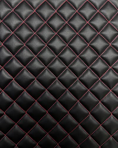 Vinyl Quilted Foam Fabric with 3/8" Foam Backing Upholstery / 52" Wide/Sold by The Yard/FABRIC EMPIRE (Black with Hq Red Thread, Diamond 2" x 2") - color: Black With Hq Red Thread, size: Diamond 2" x 2"