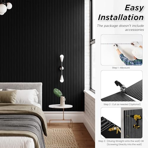 SMARTSTANDARD 2 Pack 105.9" x 12.6" Wood Slat Wall Panels, Matte Black - color: Classic Black, size: 106" x 25.2"
