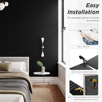SMARTSTANDARD 2 Pack 105.9" x 12.6" Wood Slat Wall Panels, Matte Black - color: Classic Black, size: 106" x 25.2"