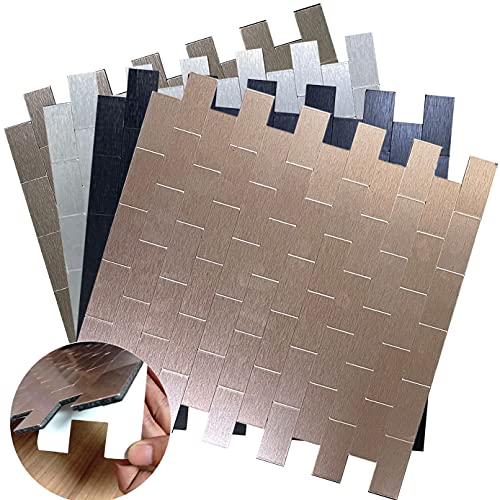 XUANINY 10-Sheet Peel and Stick Metal Backsplash Tiles, Self Adhesive Brushed Aluminum Subway 3D Wall Sticker for Kitchen Bathroom (12"x11.02") (10, Silver Brushed) - color: Silver brushed