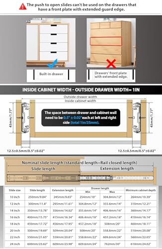 YENUO Push to Open Drawer Slides Full Extension 12–24 Inch 100 LB - color: Black-Push Open, size: 16 Inch