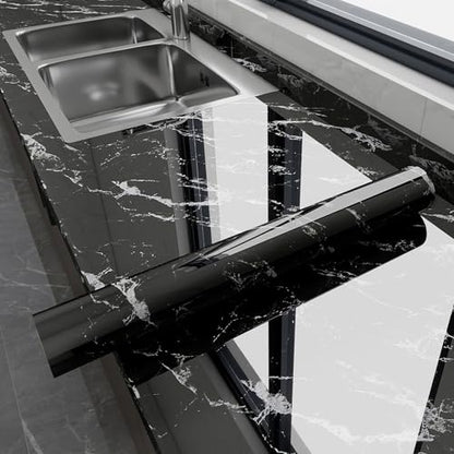 Glossy Marble Contact Paper Peel and Stick Wallpaper 17.7"x197" Black - color: Black, size: 17.7"W x 197"L
