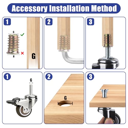 1.5 Inch Caster Wheels with Threaded Stem, Metric M8 x 20MM Screw Set of 4