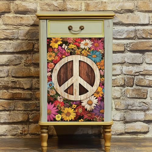 Peacoblue Peace Flowers Rub On Transfers for Furniture Craft 6"x12" - style: Peace Symbol and flowers
