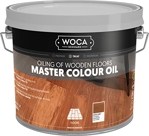 WOCA Denmark – Master Color Oil – Plant Based Oil Penetrating Stain and Finish for Wood Furniture, Floors, Trim and Cabinets – 2.5L – Castle Grey - color: Castle Grey, size: 2.5L