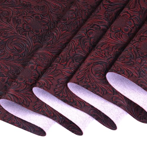 Ramya Embossed Faux Leather Sheets Fabric 12" x 53",for Handmade DIY Bows Wallet Sewing,Leather Earring Crafts Projects (Maroon Red) - color: Maroon Red