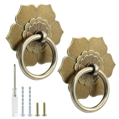 Murtenze Bronze Antique Brass Ring Pulls Handle, 2 Pieces - color: Bronze, Flower-2