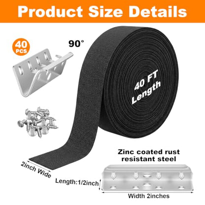Lawn Chair Webbing, 2" x 40ft Elastic with 40 Clips