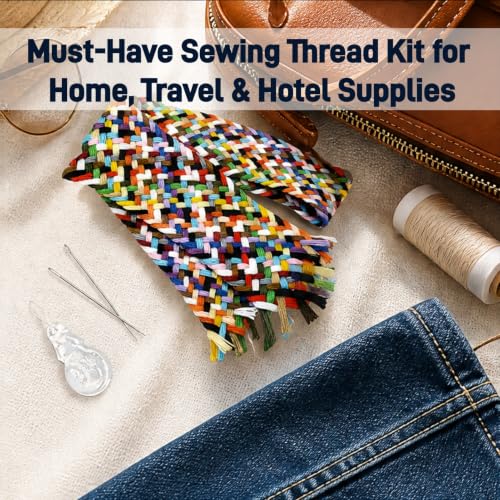 Extra Strong Sewing Thread Plait Kit, 21 Colors-Cut Polyester Threads for Hand Sewing Repair, Portable Travel Mending Kit with Needles & Threader, Compact Emergency Sewing Supplies