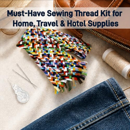 Extra Strong Sewing Thread Plait Kit, 21 Colors-Cut Polyester Threads for Hand Sewing Repair, Portable Travel Mending Kit with Needles & Threader, Compact Emergency Sewing Supplies