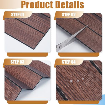 12Pcs Peel and Stick PVC Slat Wall Panels 11.81×11.81×0.08 inch Coffee Self-Adhesive PVC Wood Grain Wallpaper Panel 3D Thick Faux Soundproof Backsplash Accent Wall Tile