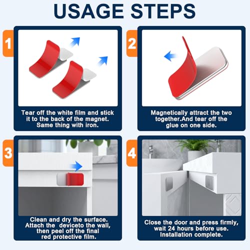 Magnetic Cabinet Door Catch, Ultra Thin No Drill Cabinet Door Magnets, Adhesive Stainless Steel Cabinet Latch to Stay Closed, Kitchen, Bathroom Magnetic Door Catch Closer 4 Pack