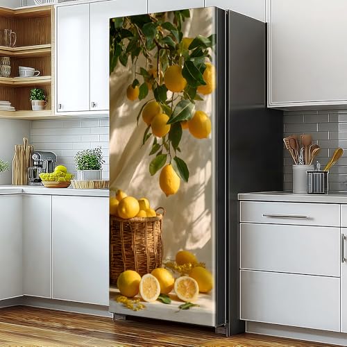 BVBOX Self-Adhesive Vinyl Refrigerator Stickers - Lemon Basket Peel and Stick Removable Wallpaper for Door Wall Furniture Wrinkle-Resistant Waterproof No Residue DIY Home Decor - color: Lemon Basket