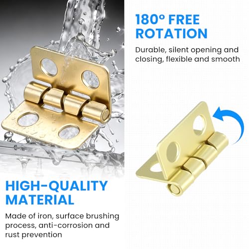 SDTC Tech 24-Pack Gold Mini Hinges 13x12mm 180 Degree Rotation - color: gold tone
