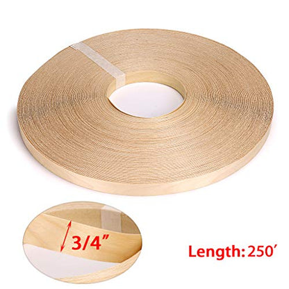 Skelang Birch 3/4" X 250' Roll Wood Veneer Edge Banding Preglued Iron-On with Hot Melt Adhesive Edgebanding Flexible Wood Tape - size: 3/4" x 250'