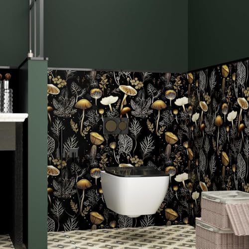 Laatse Dark Mushroom Wallpaper Peel and Stick 17.5" x 787",Black Gold - color: Black Gold, size: 17.5" x 787"