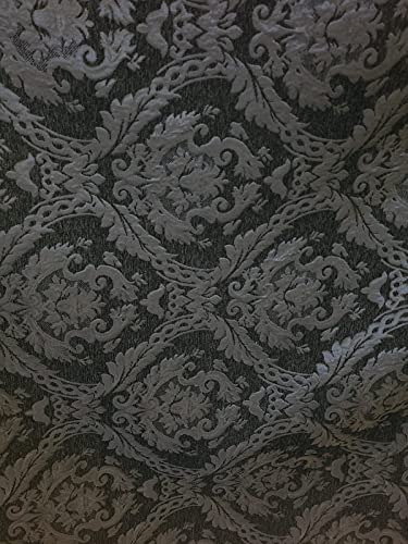 Damask Tapestry Chenille Fabric - Upholstery Fabric, 60" Width - Sold by The Yard (Black/Black) - color: Black/Black