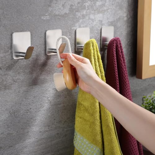 DELITON Adhesive Towel Hooks, SUS 304 Stainless Steel No Drill Shower Hooks - color: Silver
