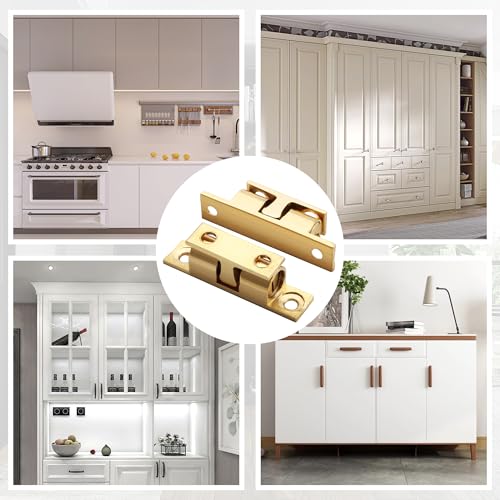 Alise Brass Double Roller Catch Cabinet Latches Door Catch 67mm,Gold,4Pcs - color: Gold, size: 67mmX40mm