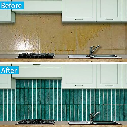 Peel and Stick Tile，New Upgrade Thicker Design Self Adhesive 12" x 12" Large Premium Peel and Stick Backsplash for Kitchen,Bathroom, Living Room, RV Etc（10-Sheet）. - color: Turquoise Green