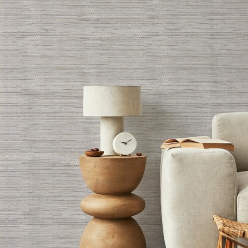 Beige Grasscloth Peel and Stick Wallpaper Textured 17.3in x 118.1in - color: Beige, size: 17.3inch × 118.1inch