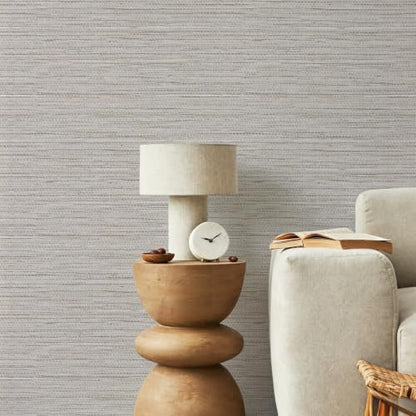 Beige Grasscloth Peel and Stick Wallpaper Textured 17.3in x 393.7in - color: Beige, size: 17.3inch × 393.7inch