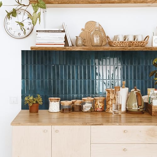 Smart Tiles Peel and Stick backsplash, Stacked Petrol Blue, 11.43"x9" - color: Petrol Blue