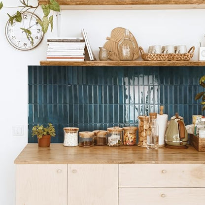 Smart Tiles Peel and Stick backsplash, Stacked Petrol Blue, 11.43"x9" - color: Petrol Blue