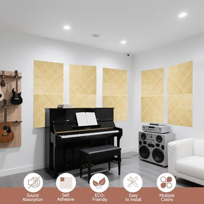 TO-TH Acoustic Panels Peel and Stick Sound Proof Panel 6Pack, Natural Oak - color: Natural Oak