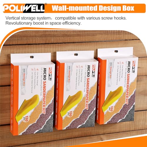 POLIWELL 120Pcs Micro Detail Sandpaper Kit with 3.5”×1” Hand Sanding Block - size: 80-600Grit